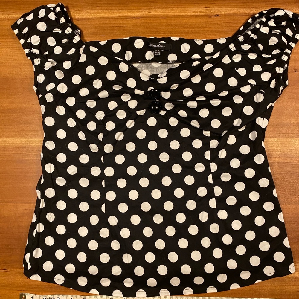 Retro Inspired Black and White Polka Off or On the Shoulder Dot Top